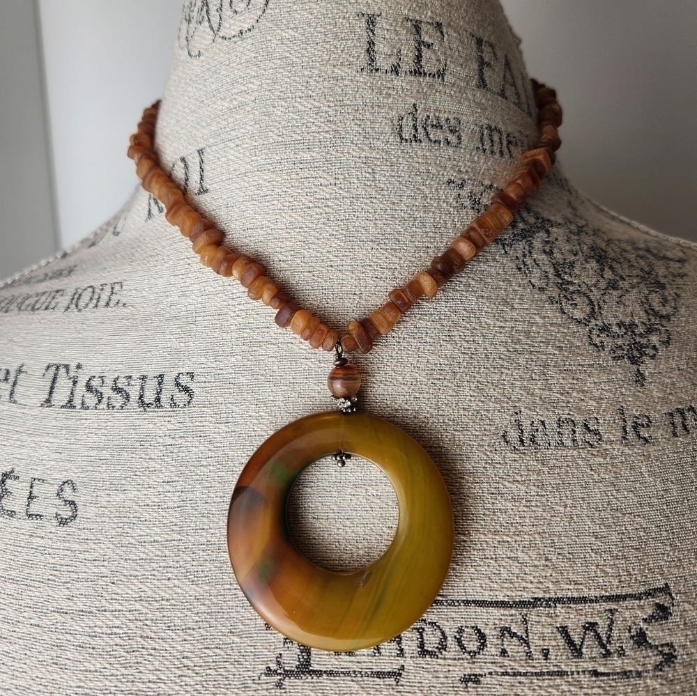 Amber Bead Agate Stone Necklace